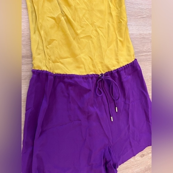 Diane von Furstenberg 100% Silk Romper Playsuit Jumpsuit Color Block Neon - Picture 7 of 7